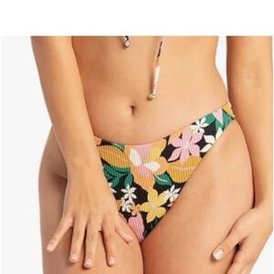 Volcom Floral High-Cut Bikini Bottoms in Black, Pink & Yellow
